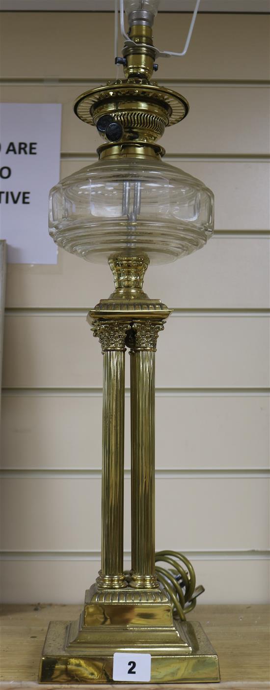 A brass column lamp